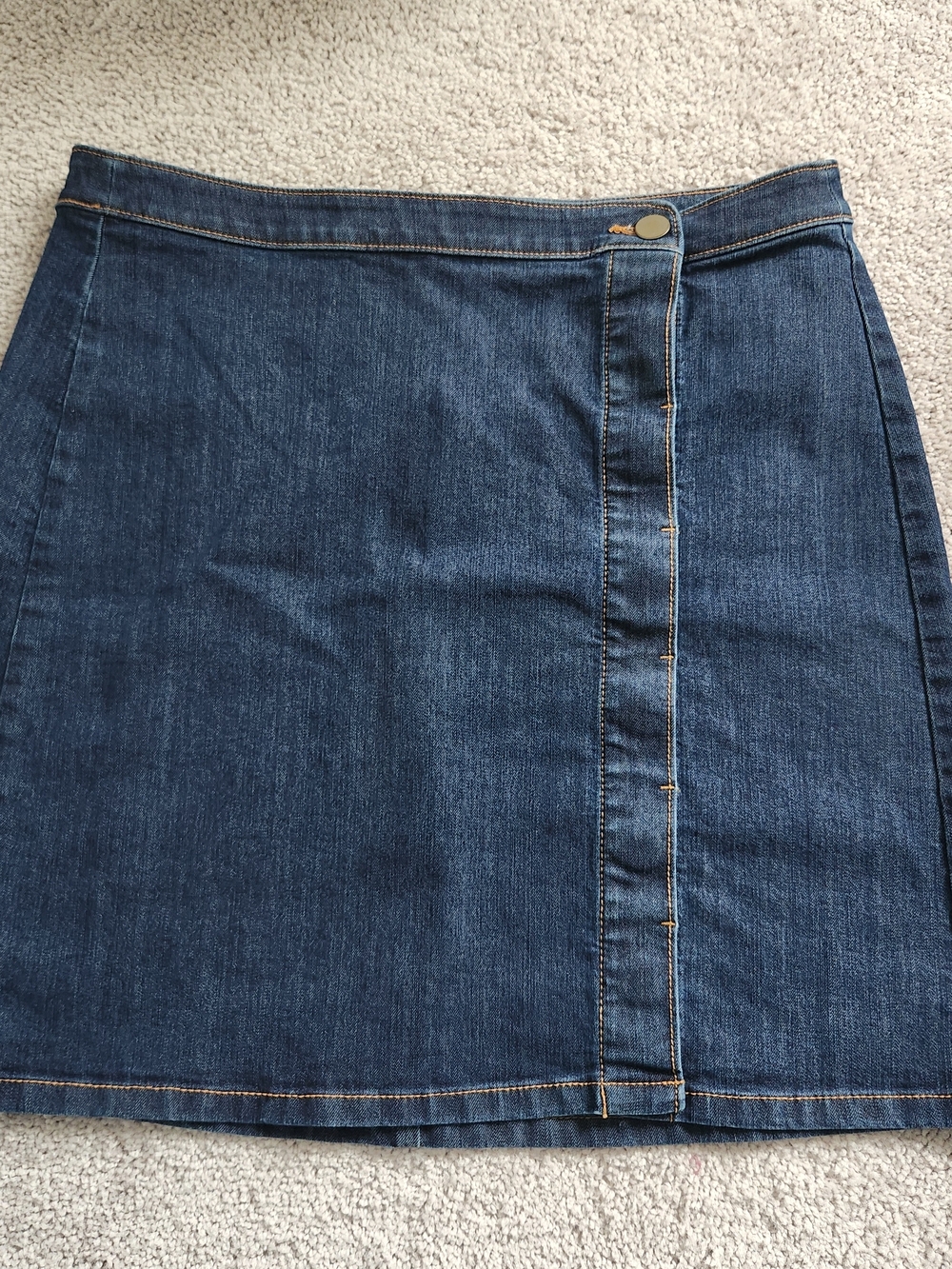 LOFT Dark Blue Denim Skirt with Asymmetric Button Closure